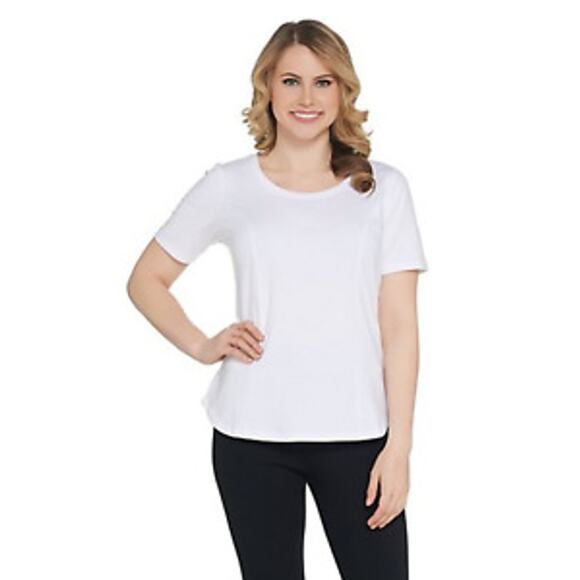 Bob Mackie Womens Essentials Scoop Neck Tee Medium White Short Sleeve NWT - Picture 1 of 4